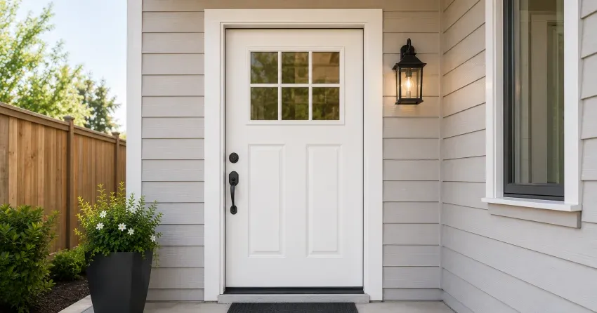 technician installing exterior door frame in Ajax
