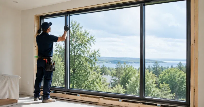 Architectural arched window installed in a residential gable end with custom glazing in Ajax